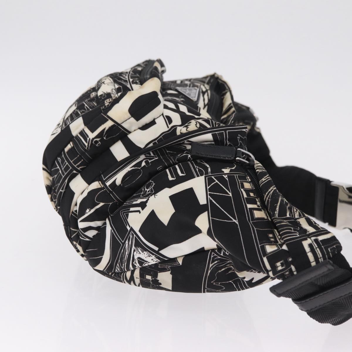 PRADA Comic Illustration Body Bag Nylon Black White Auth RV037A