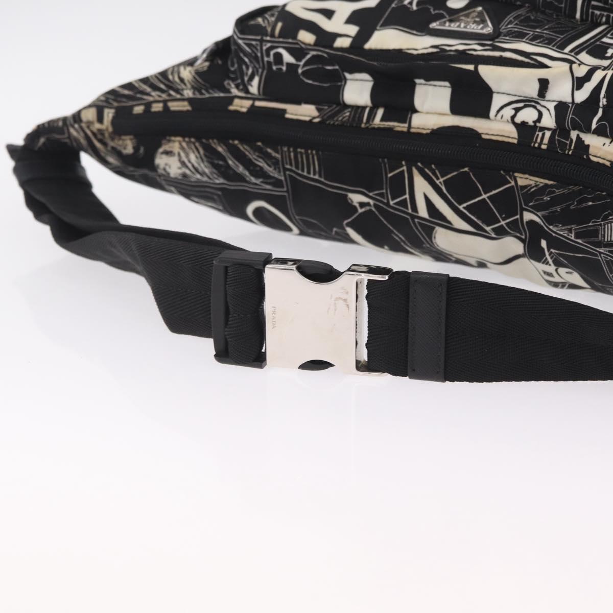 PRADA Comic Illustration Body Bag Nylon Black White Auth RV037A