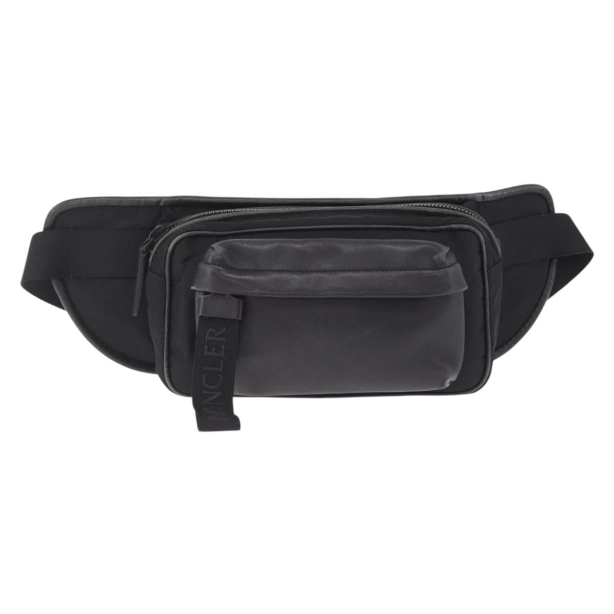Moncler Waist Bag Nylon Leather Black Auth RV039