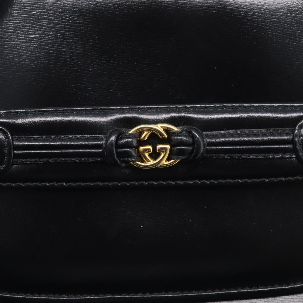 GUCCI Old Gucci Interlocking Shoulder Bag Leather Black Gold Auth RV041V