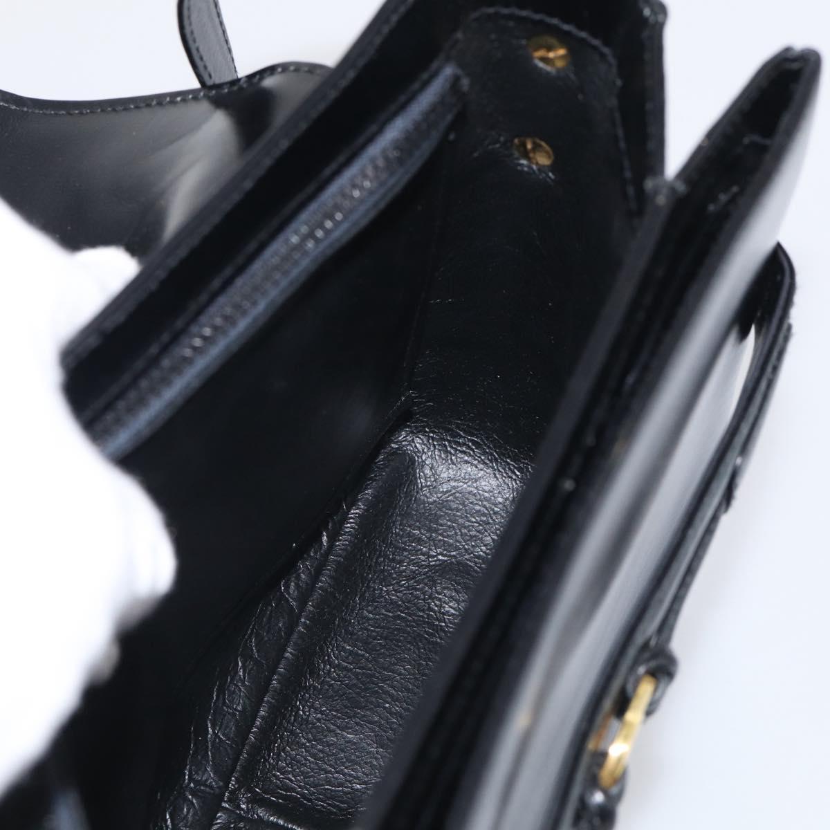 GUCCI Old Gucci Interlocking Shoulder Bag Leather Black Gold Auth RV041V