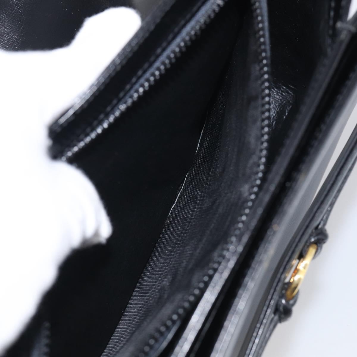GUCCI Old Gucci Interlocking Shoulder Bag Leather Black Gold Auth RV041V
