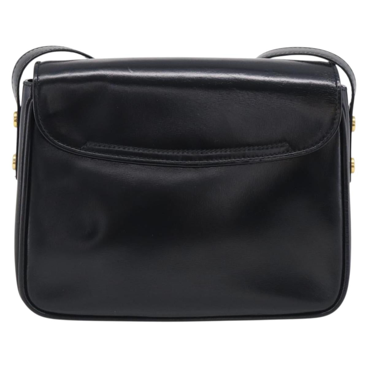 GUCCI Old Gucci Interlocking Shoulder Bag Leather Black Gold Auth RV041V