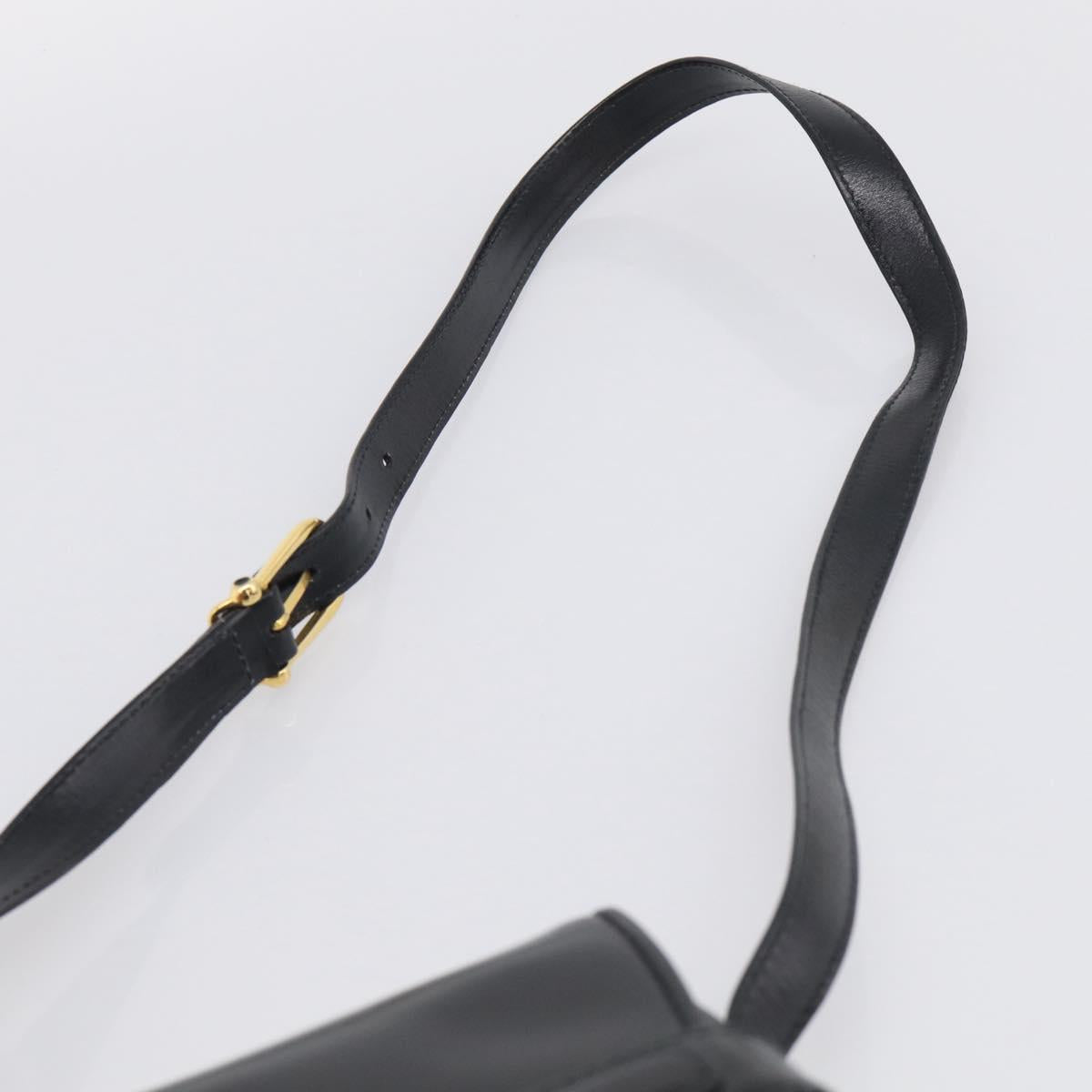 GUCCI Old Gucci Interlocking Shoulder Bag Leather Black Gold Auth RV041V