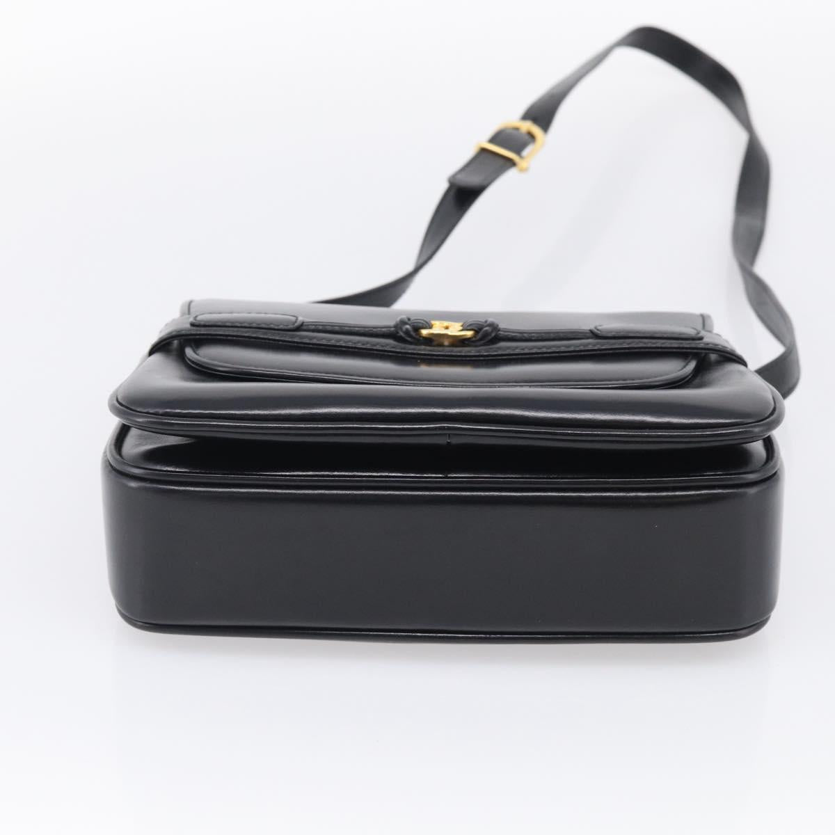 GUCCI Old Gucci Interlocking Shoulder Bag Leather Black Gold Auth RV041V