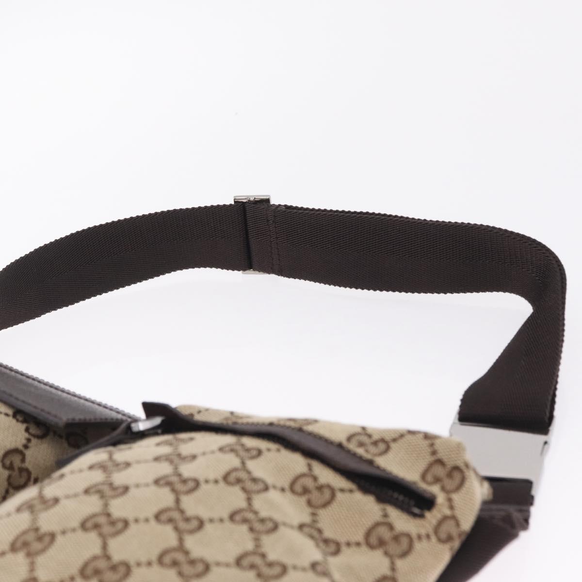 GUCCI GG Canvas Waist Bag Beige Silver 28566 Auth RV064A