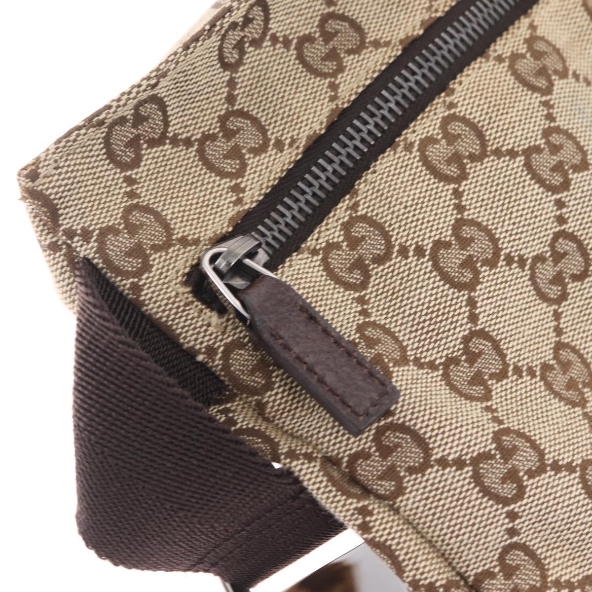GUCCI GG Canvas Waist Bag Beige Silver 28566 Auth RV064A