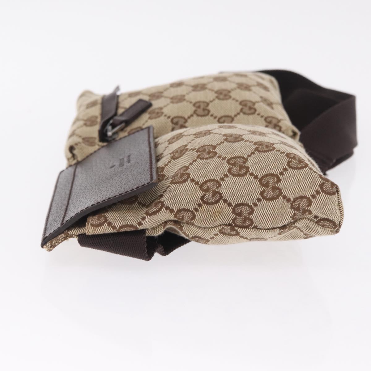 GUCCI GG Canvas Waist Bag Beige Silver 28566 Auth RV064A