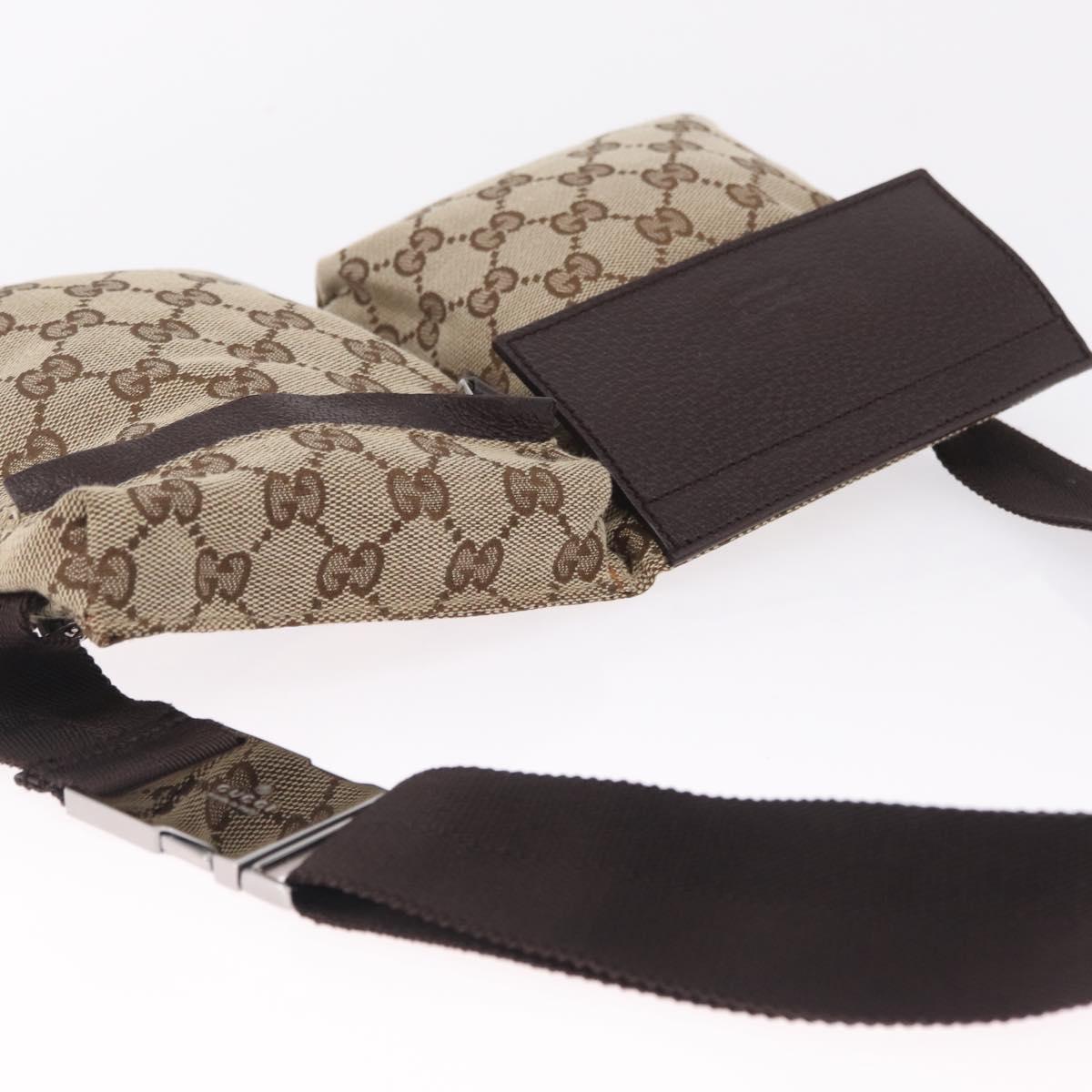 GUCCI GG Canvas Waist Bag Beige Silver 28566 Auth RV064A