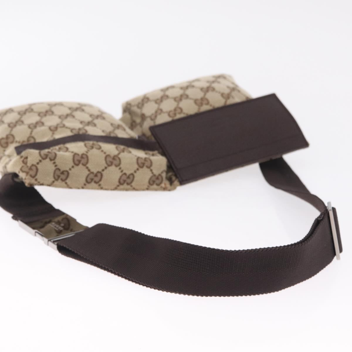GUCCI GG Canvas Waist Bag Beige Silver 28566 Auth RV064A