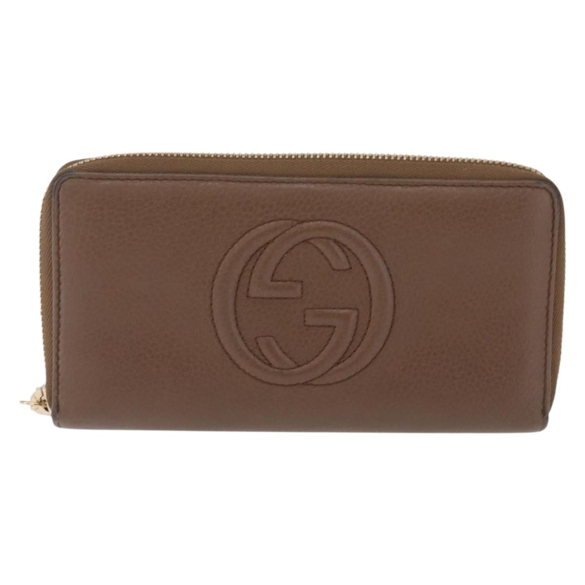 GUCCI Soho Interlocking Round Zip Wallet Leather Brown Gold 308004 Auth RV065