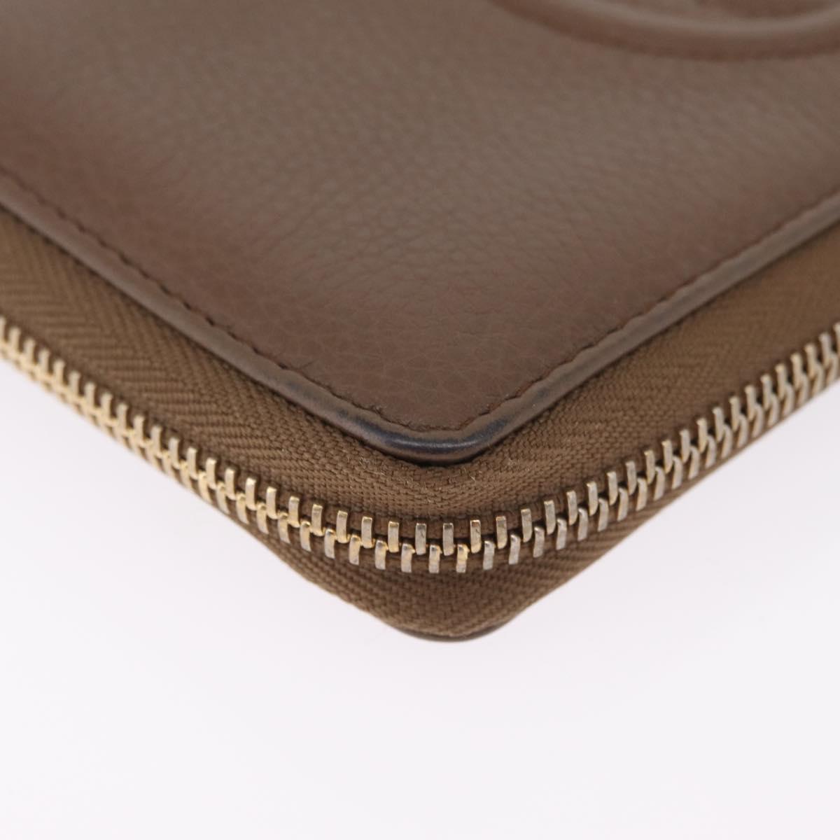 GUCCI Soho Interlocking Round Zip Wallet Leather Brown Gold 308004 Auth RV065