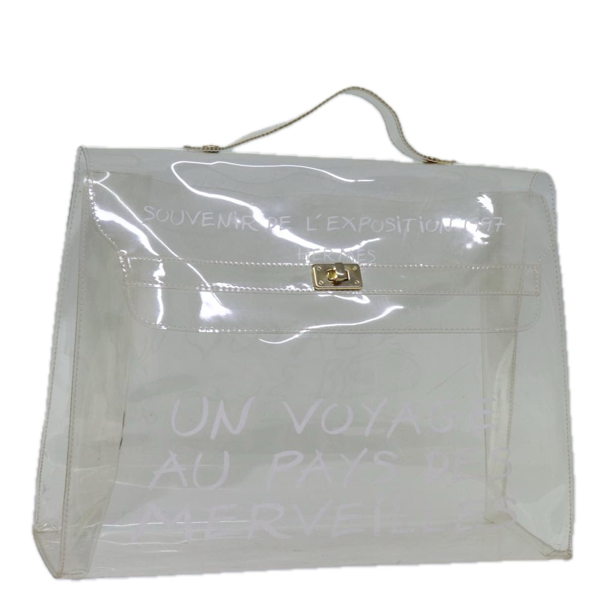 HERMES Vinyl Kelly Hand Bag Vinyl Clear Auth S1397