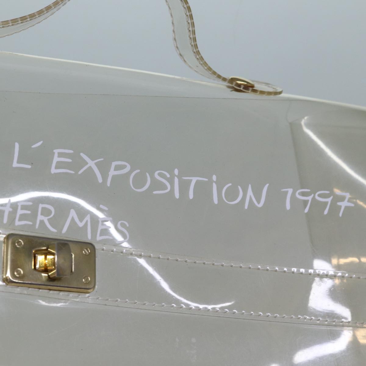 HERMES Vinyl Kelly Hand Bag Vinyl Clear Auth S1397