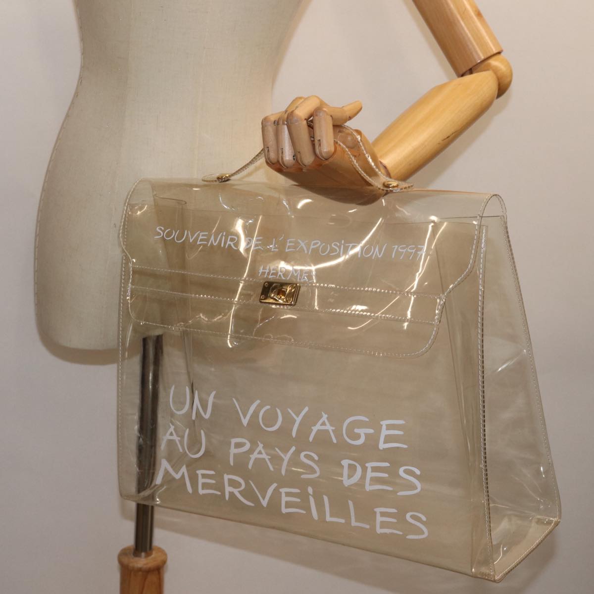 HERMES Vinyl Kelly Hand Bag Vinyl Clear Auth S1397