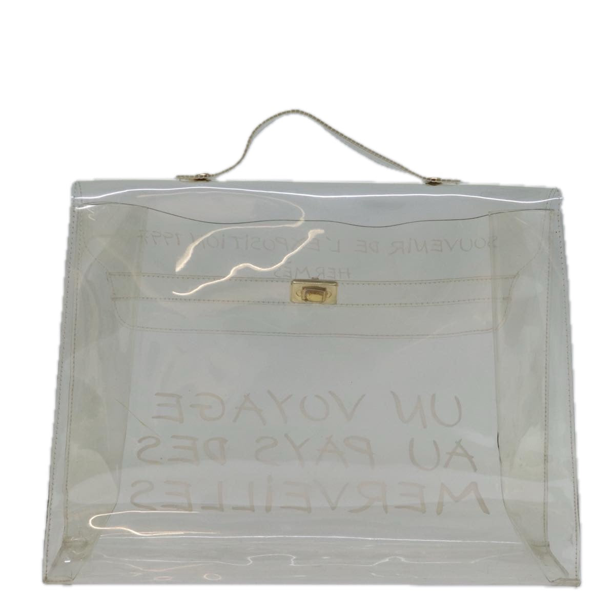 HERMES Vinyl Kelly Hand Bag Vinyl Clear Auth S1397