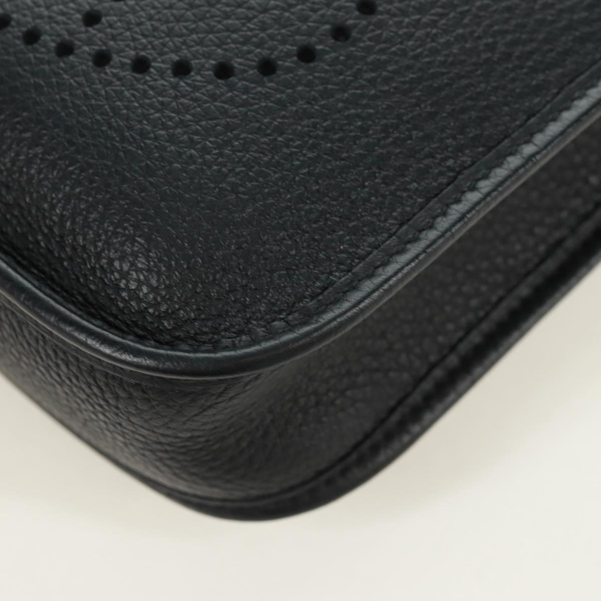 HERMES Evelyn TPM Shoulder Bag Taurillon Leather Black Silver Auth SK003SM