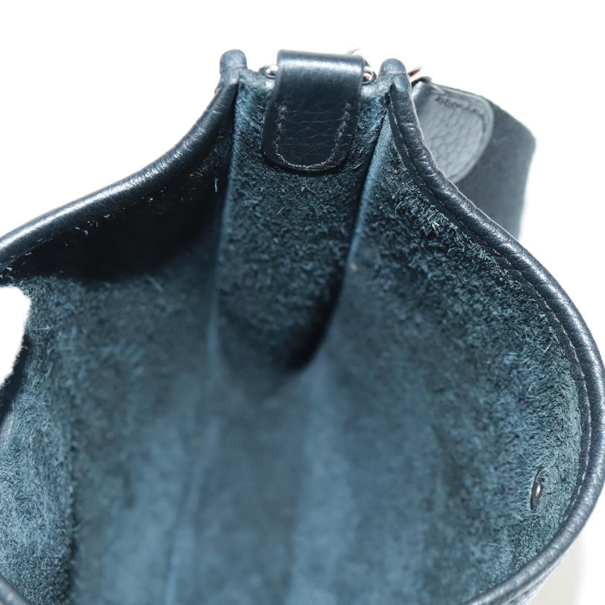 HERMES Evelyn TPM Shoulder Bag Taurillon Leather Black Silver Auth SK003SM