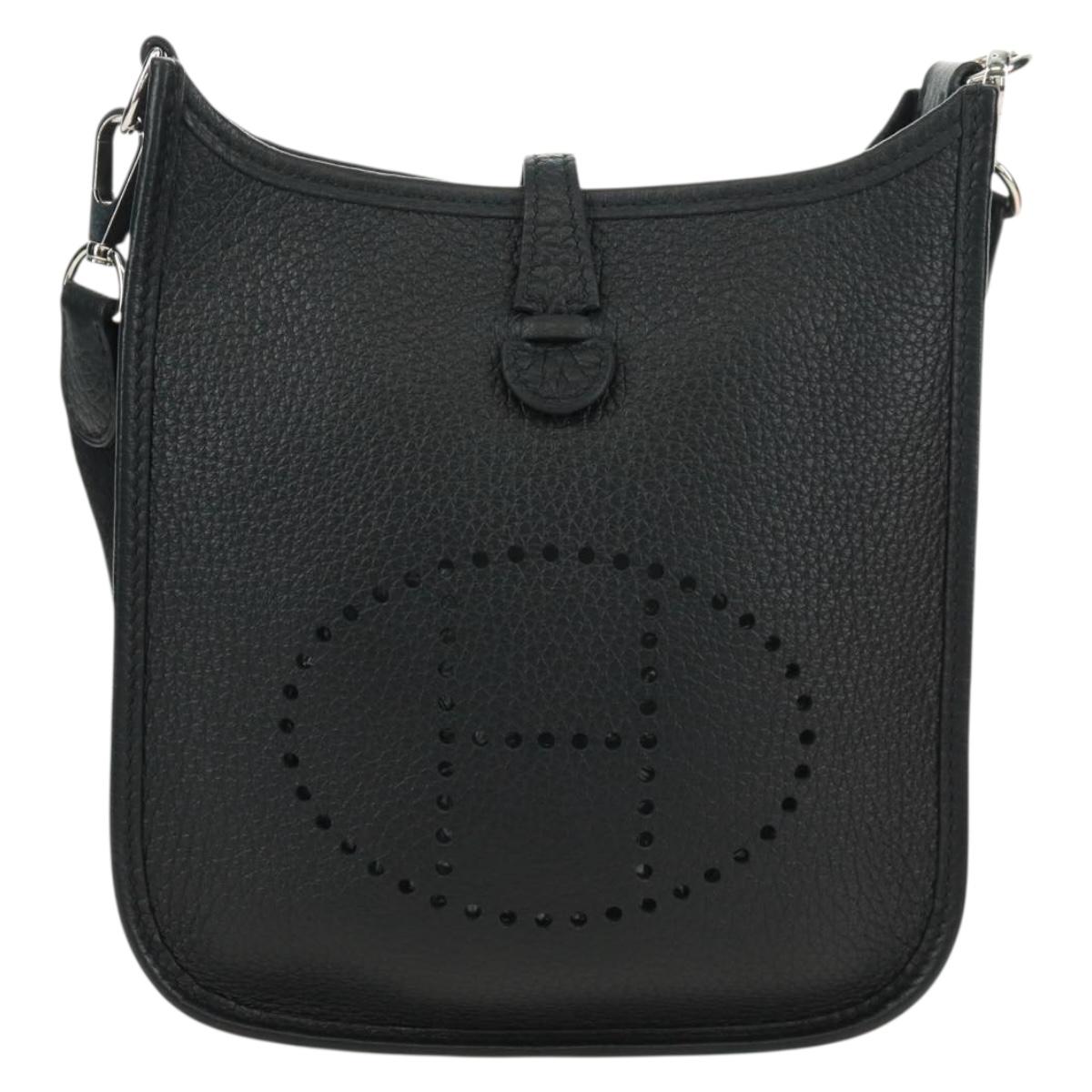 HERMES Evelyn TPM Shoulder Bag Taurillon Leather Black Silver Auth SK003SM