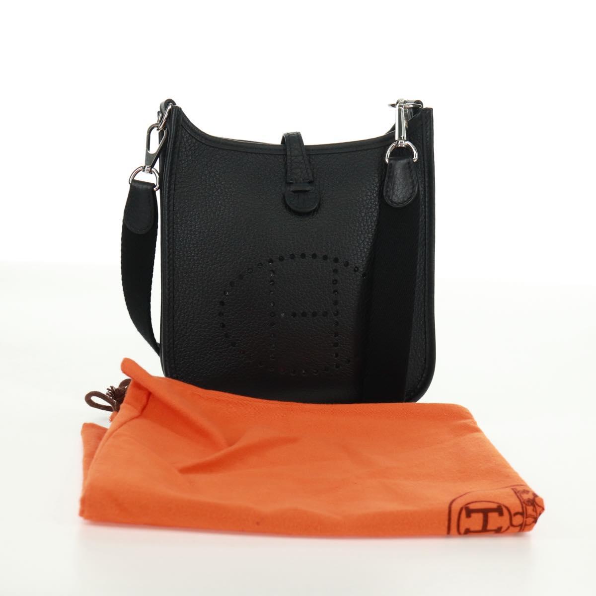 HERMES Evelyn TPM Shoulder Bag Taurillon Leather Black Silver Auth SK003SM