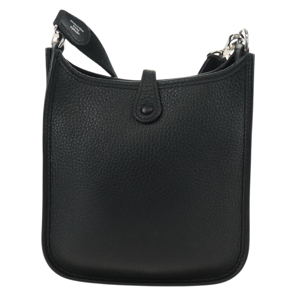 HERMES Evelyn TPM Shoulder Bag Taurillon Leather Black Silver Auth SK003SM