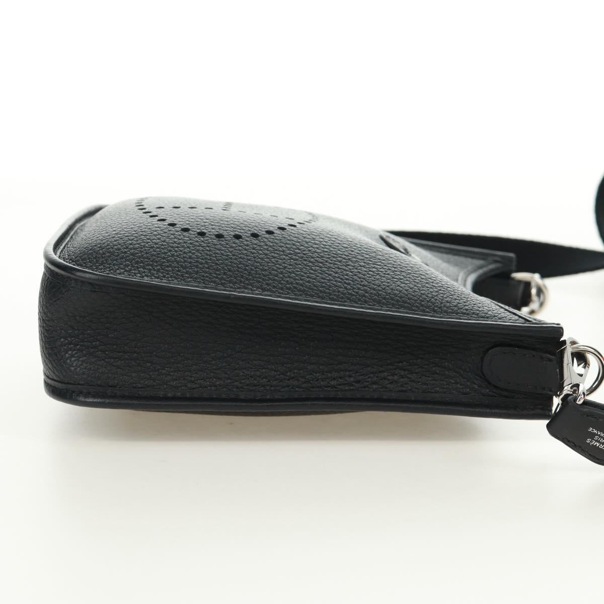 HERMES Evelyn TPM Shoulder Bag Taurillon Leather Black Silver Auth SK003SM