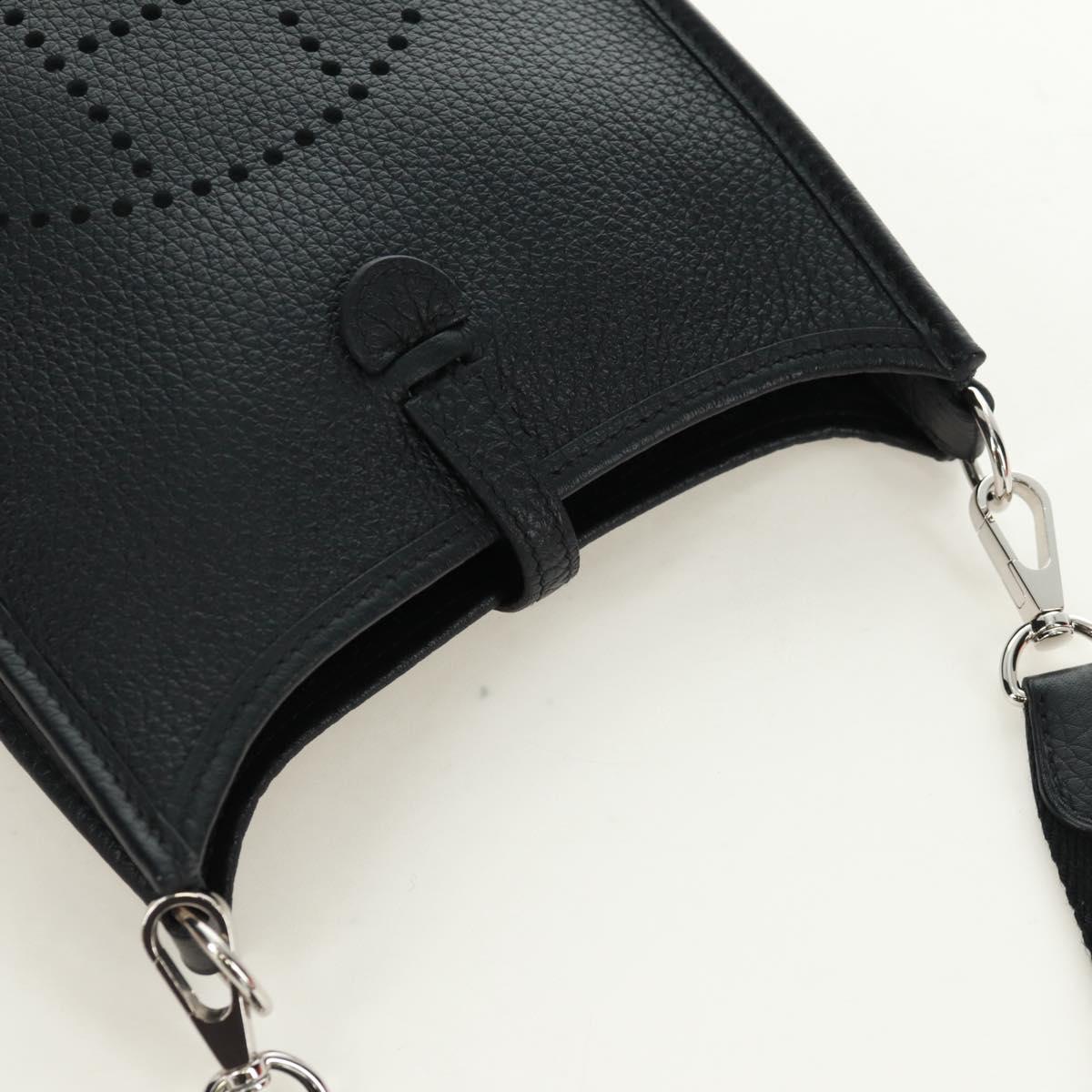 HERMES Evelyn TPM Shoulder Bag Taurillon Leather Black Silver Auth SK003SM