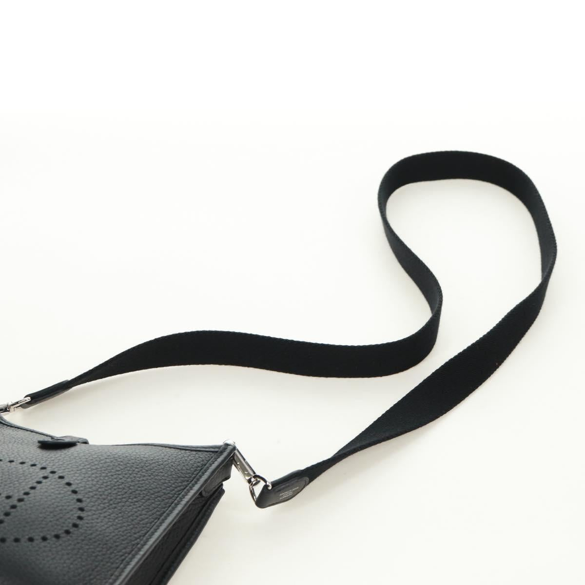 HERMES Evelyn TPM Shoulder Bag Taurillon Leather Black Silver Auth SK003SM
