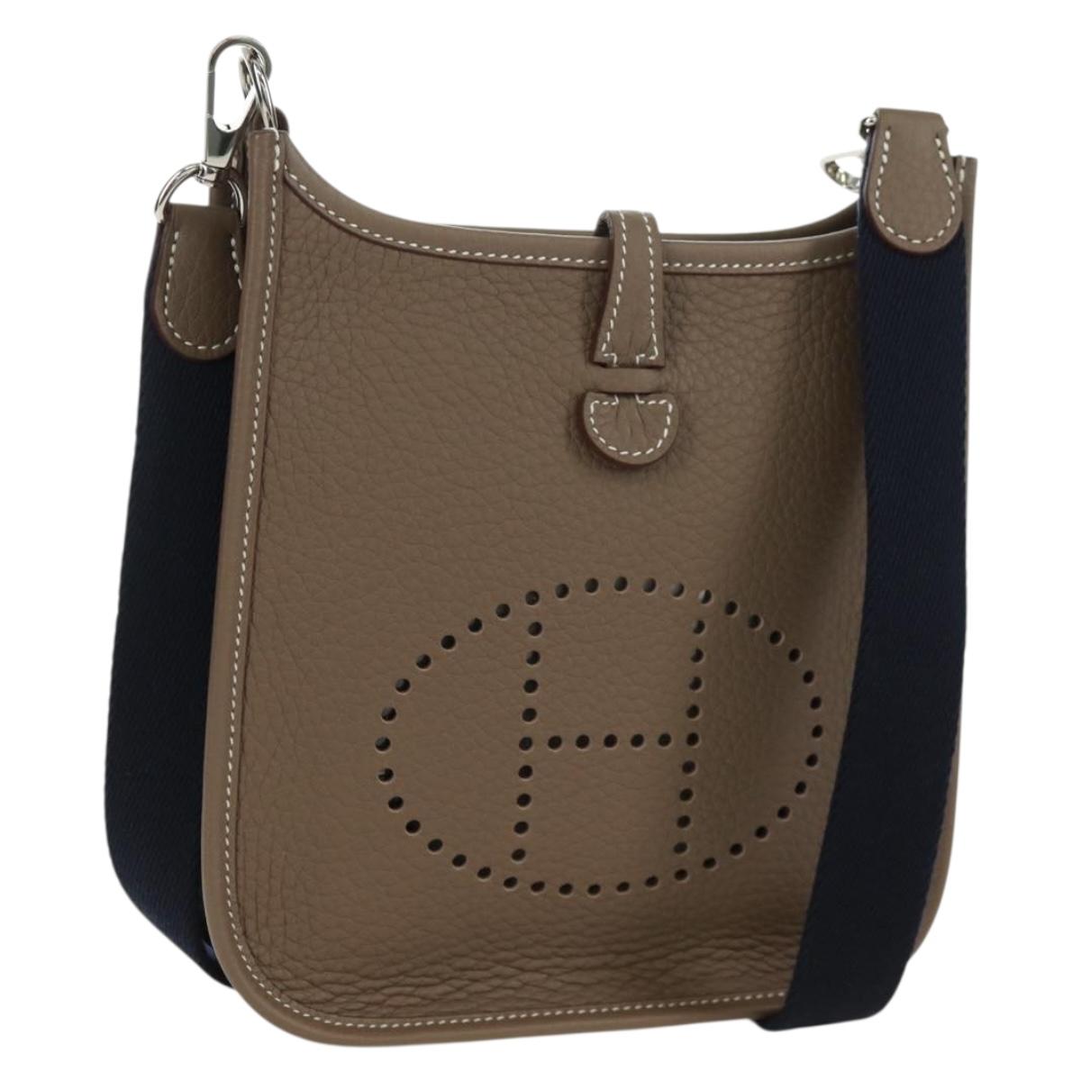 HERMES Evelyn TPM Amazon Bag Taurillon Leather Etoupe Silver Auth SK004SM