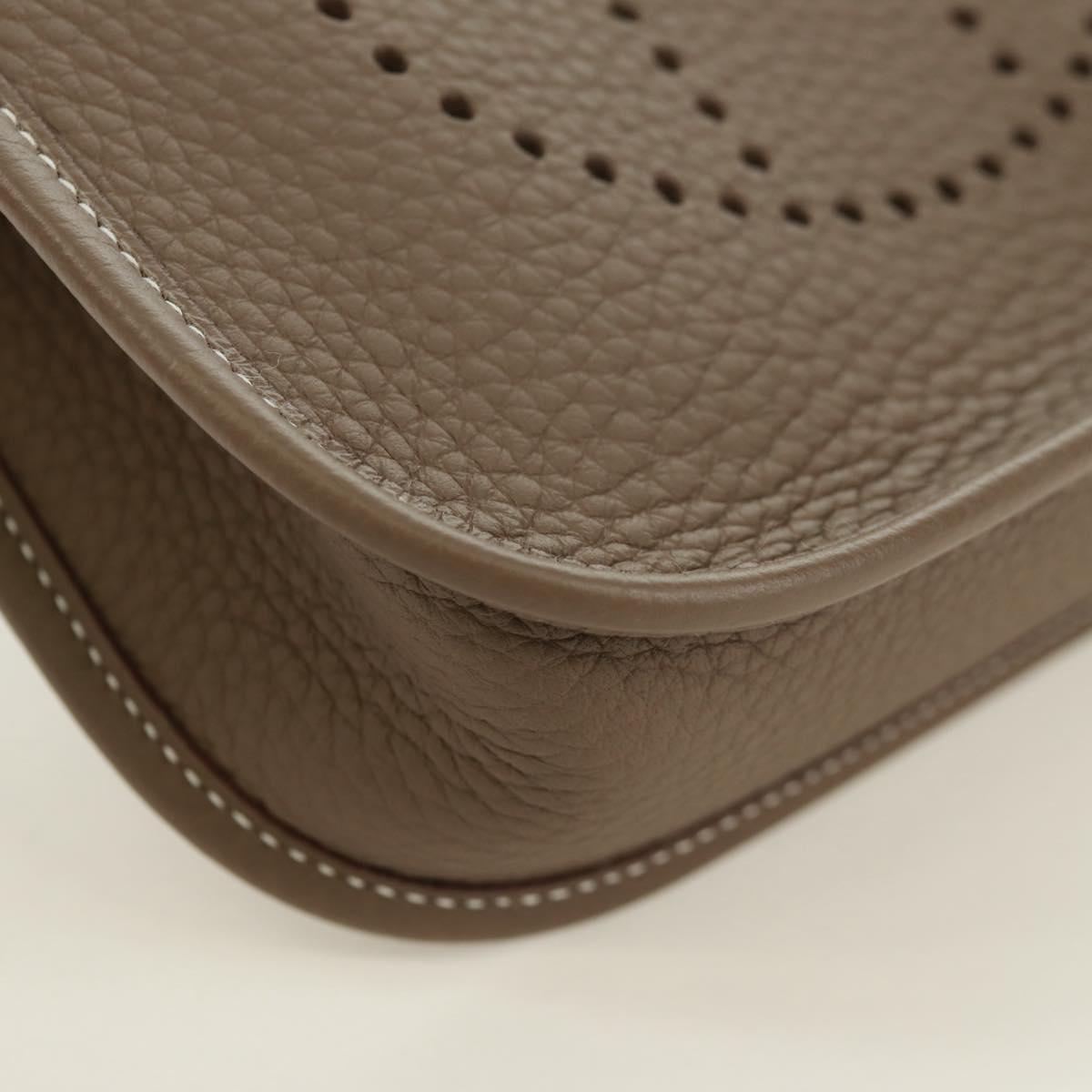 HERMES Evelyn TPM Amazon Bag Taurillon Leather Etoupe Silver Auth SK004SM