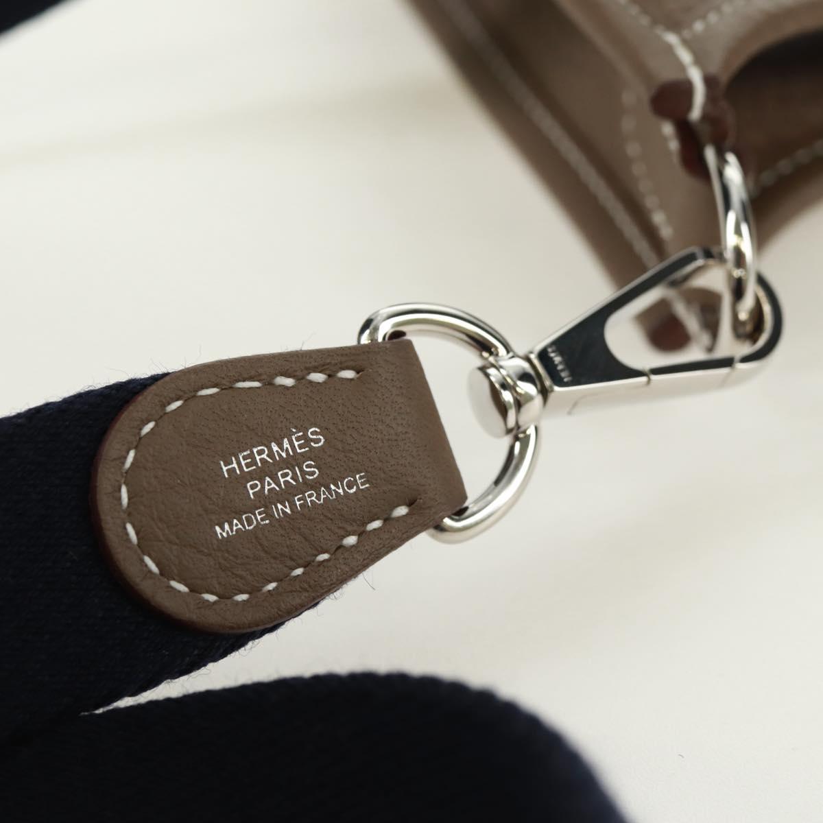 HERMES Evelyn TPM Amazon Bag Taurillon Leather Etoupe Silver Auth SK004SM