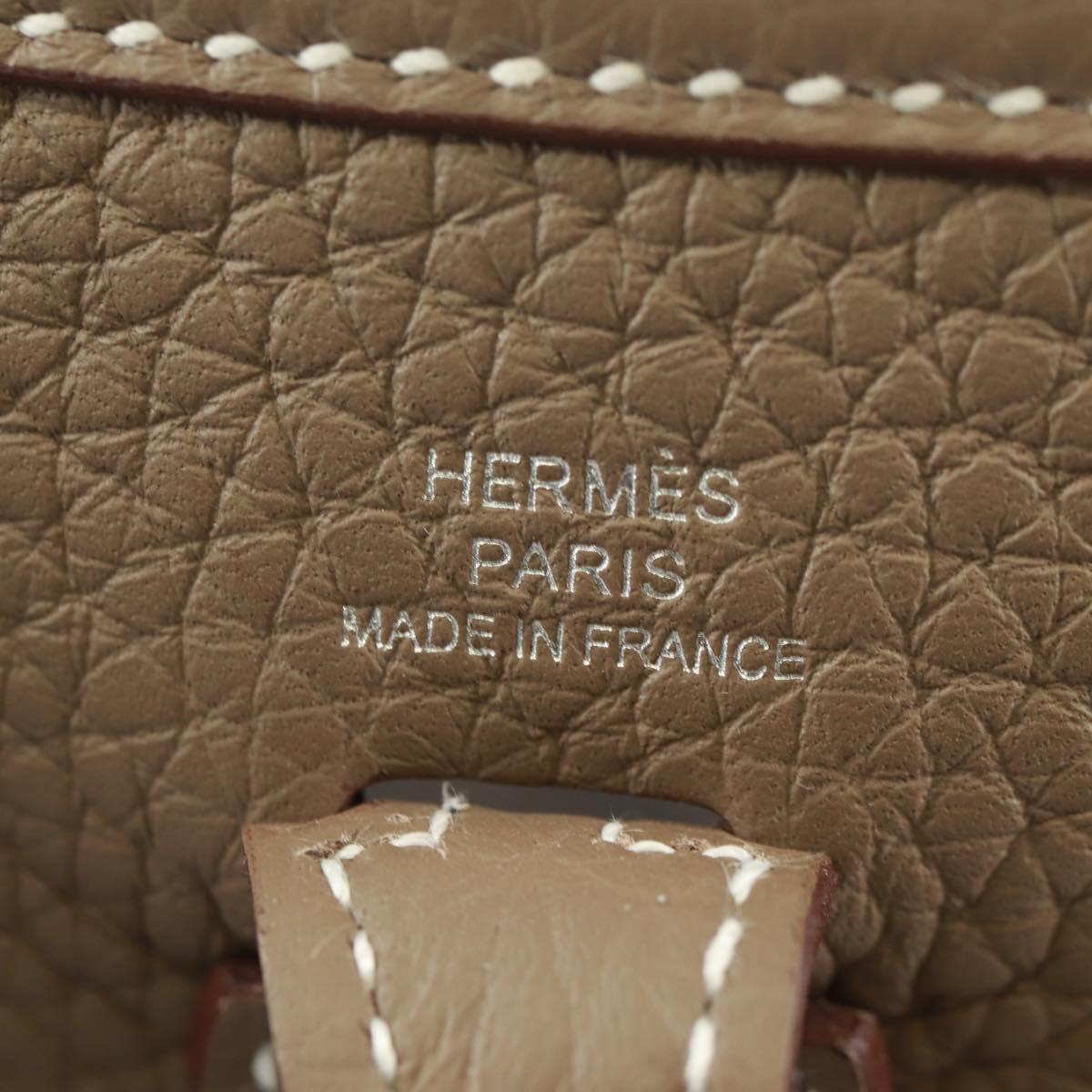 HERMES Evelyn TPM Amazon Bag Taurillon Leather Etoupe Silver Auth SK004SM