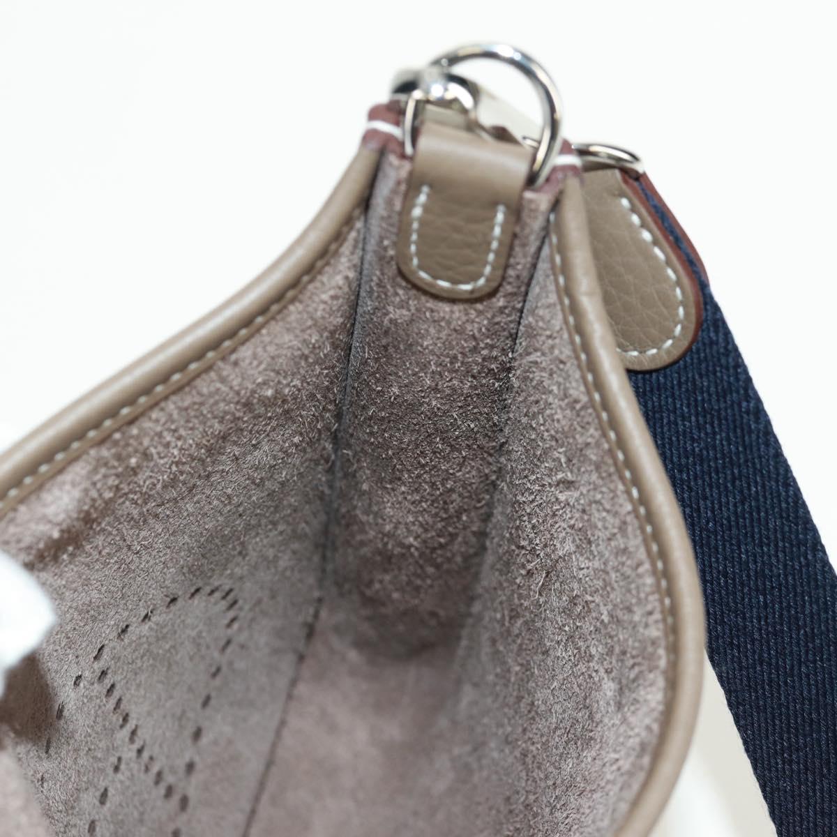 HERMES Evelyn TPM Amazon Bag Taurillon Leather Etoupe Silver Auth SK004SM