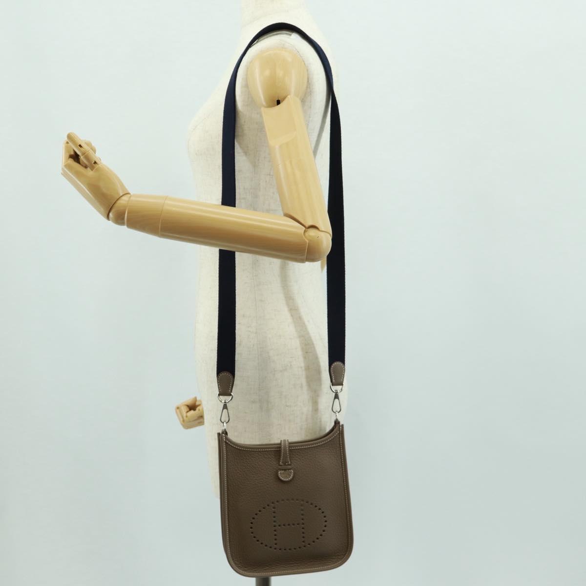 HERMES Evelyn TPM Amazon Bag Taurillon Leather Etoupe Silver Auth SK004SM