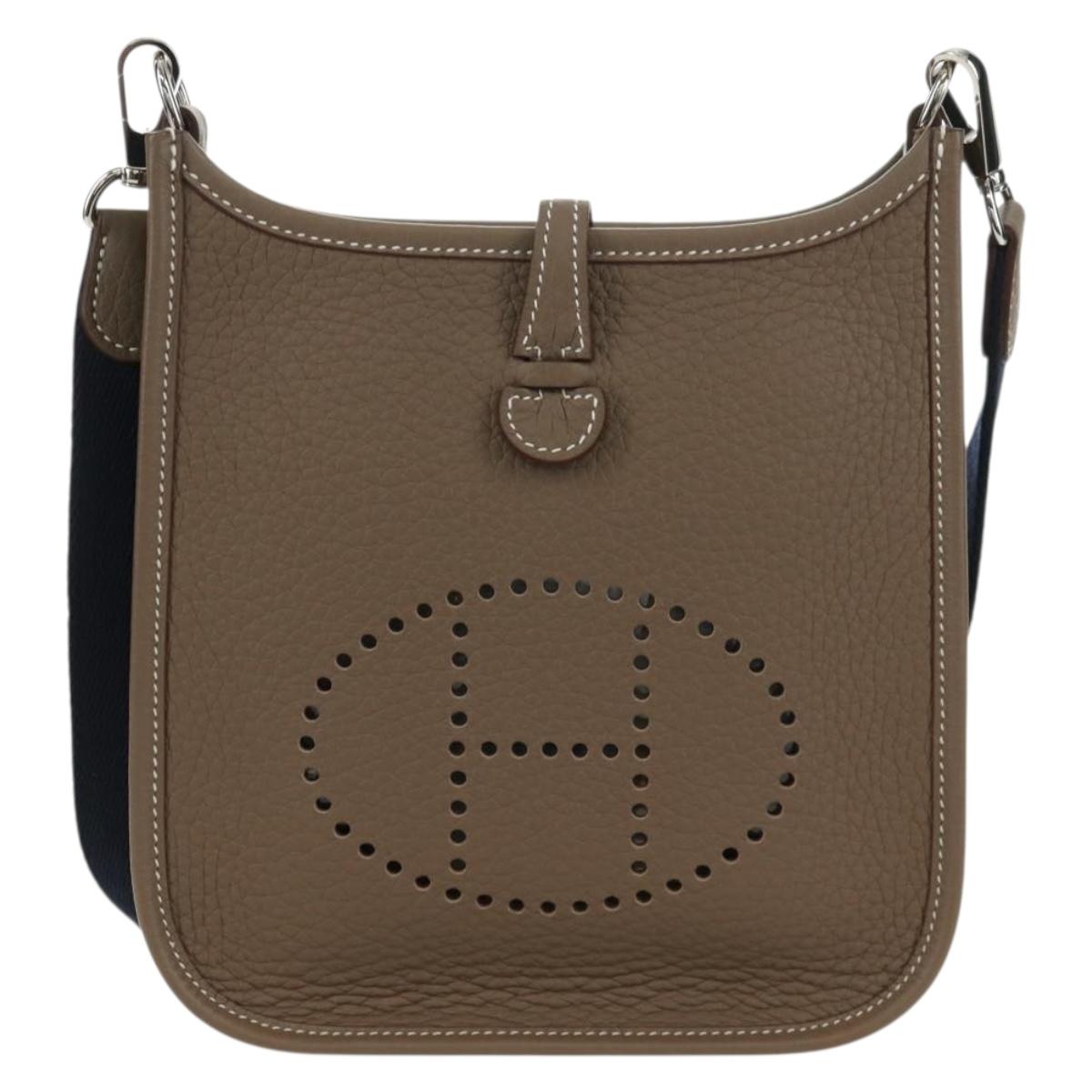 HERMES Evelyn TPM Amazon Bag Taurillon Leather Etoupe Silver Auth SK004SM