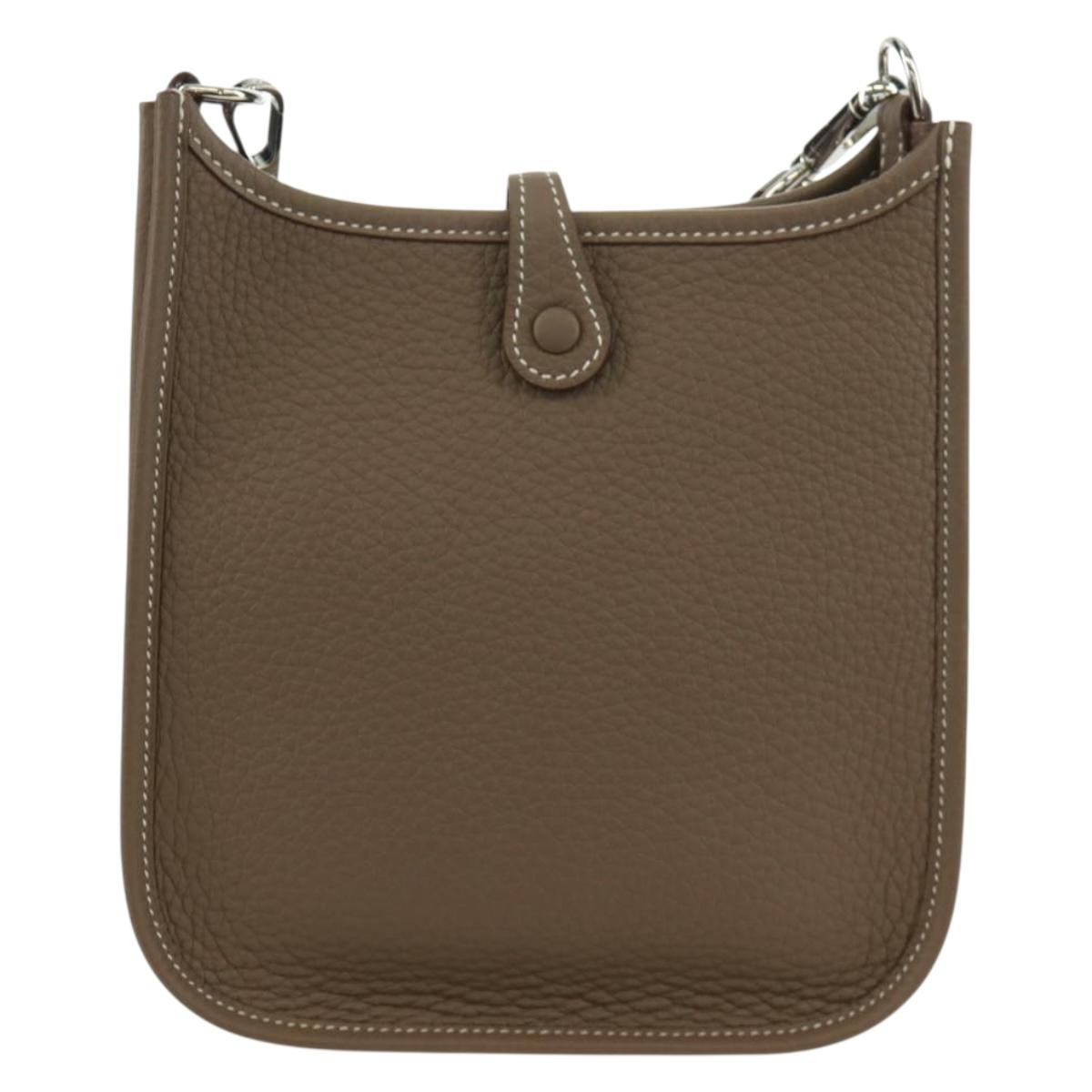 HERMES Evelyn TPM Amazon Bag Taurillon Leather Etoupe Silver Auth SK004SM
