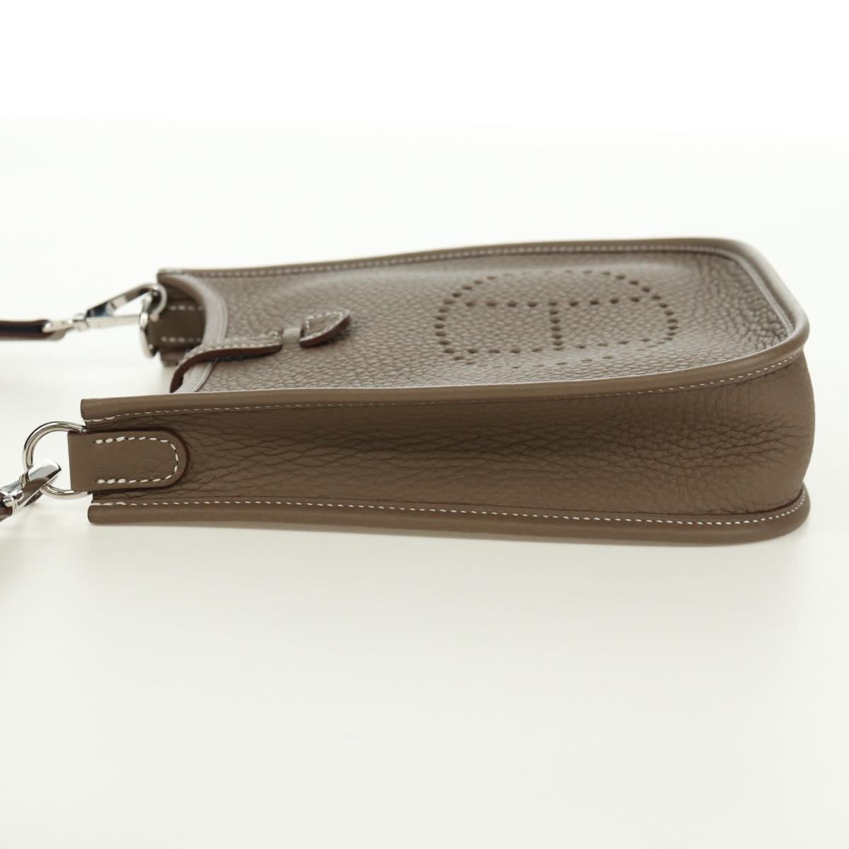 HERMES Evelyn TPM Amazon Bag Taurillon Leather Etoupe Silver Auth SK004SM