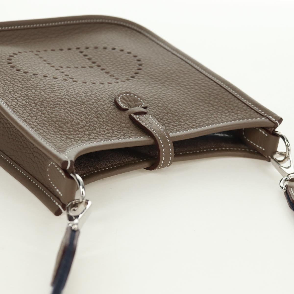 HERMES Evelyn TPM Amazon Bag Taurillon Leather Etoupe Silver Auth SK004SM