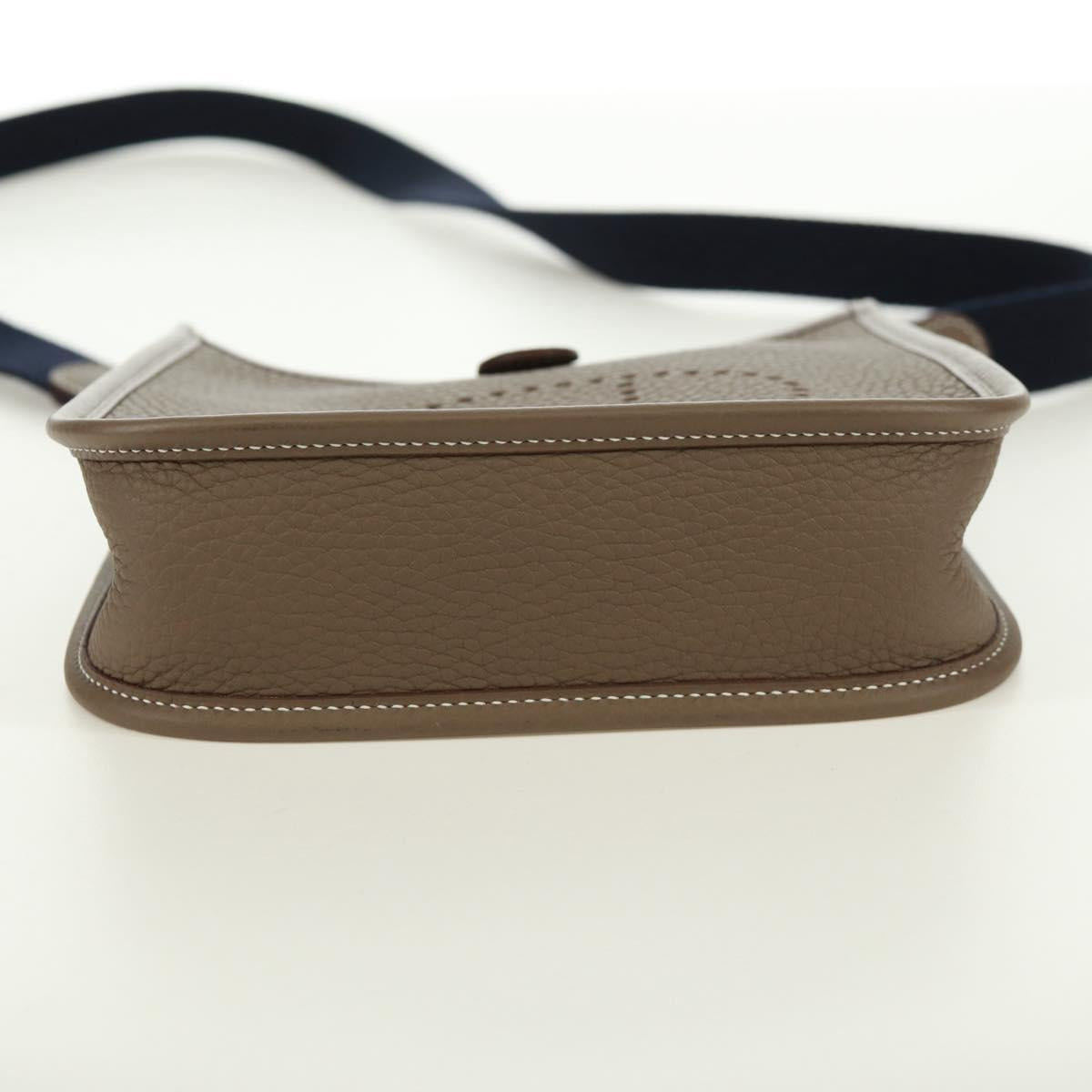 HERMES Evelyn TPM Amazon Bag Taurillon Leather Etoupe Silver Auth SK004SM