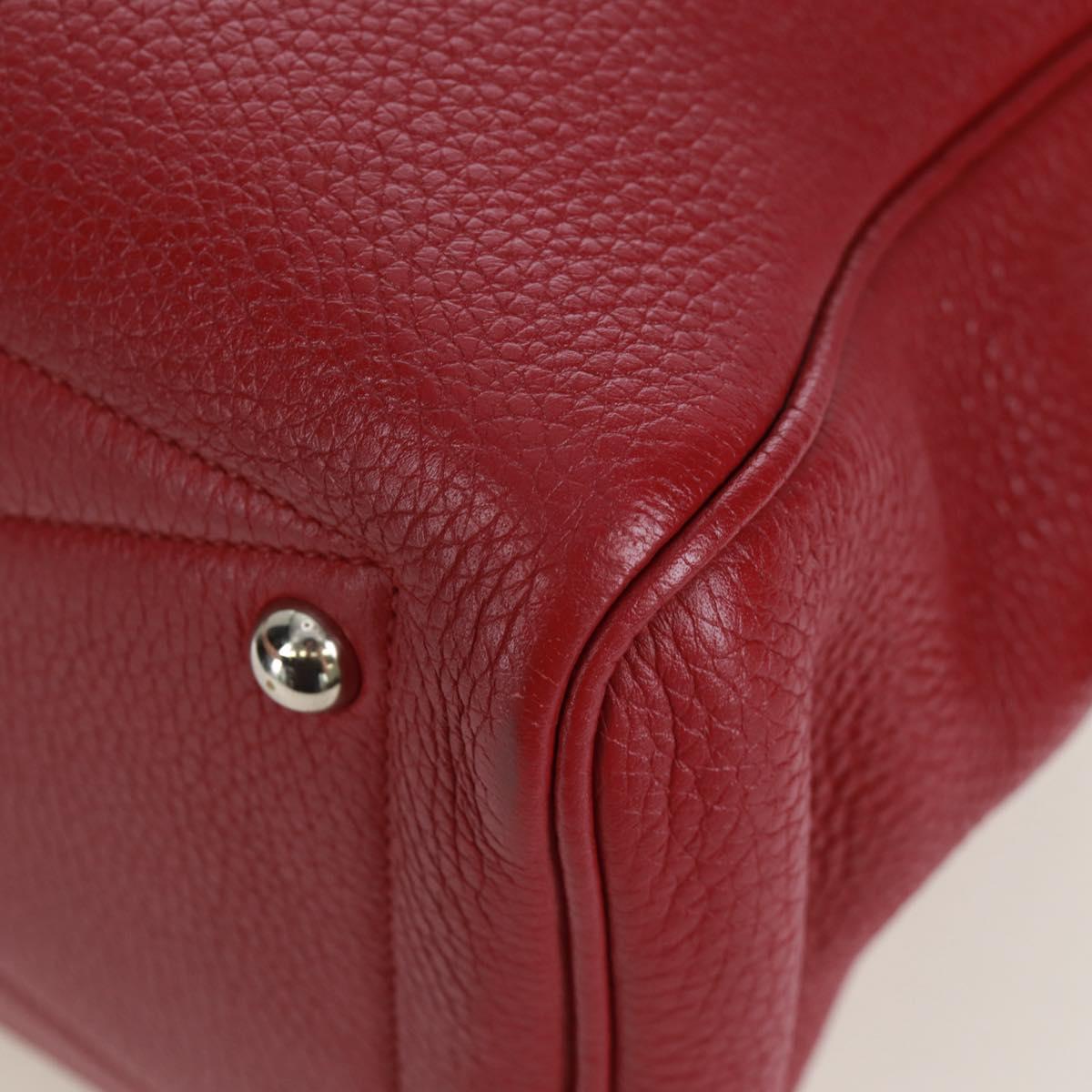 HERMES Victoria 35 Tosca Hand Bag Taurillon Leather Red Silver Auth SK005SM