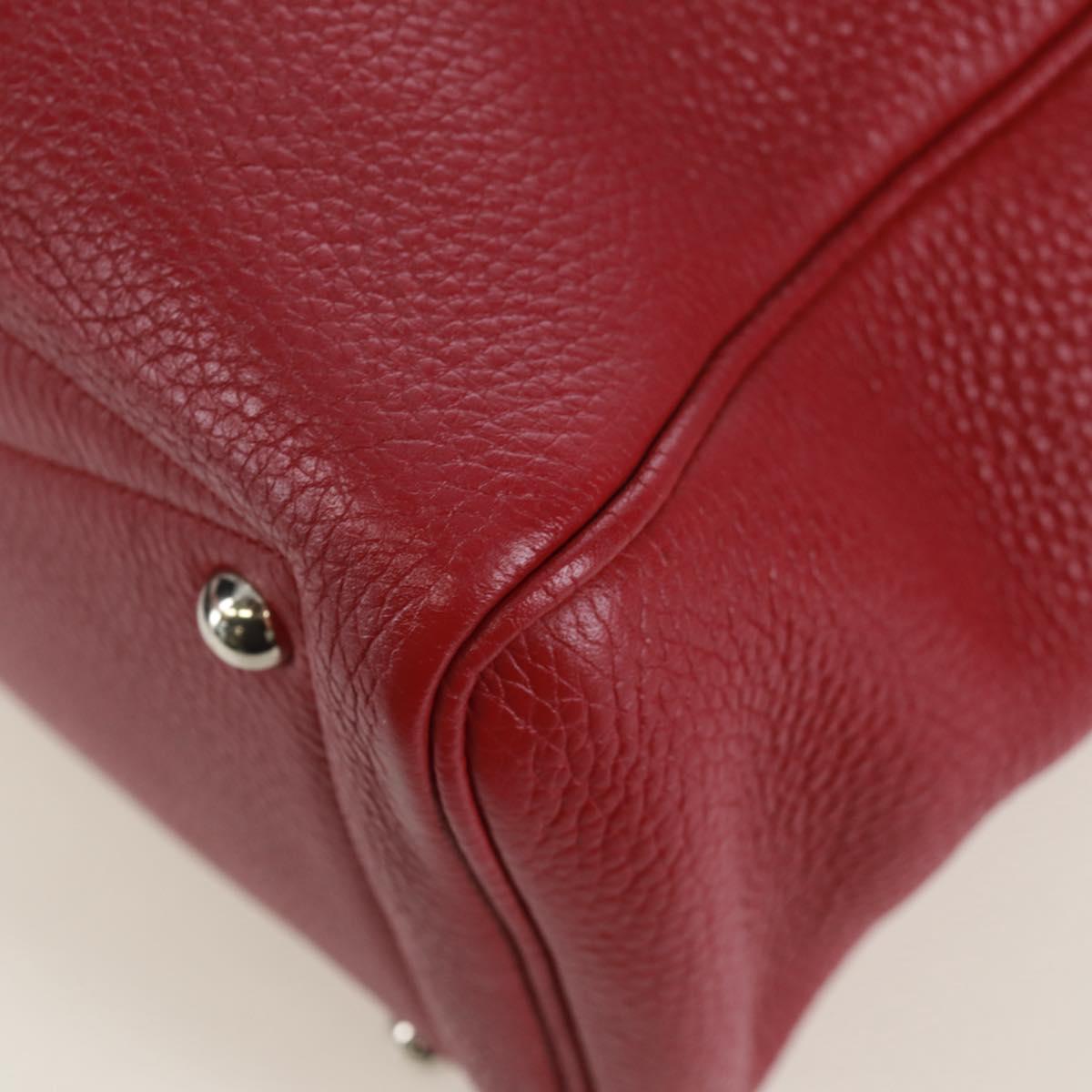 HERMES Victoria 35 Tosca Hand Bag Taurillon Leather Red Silver Auth SK005SM