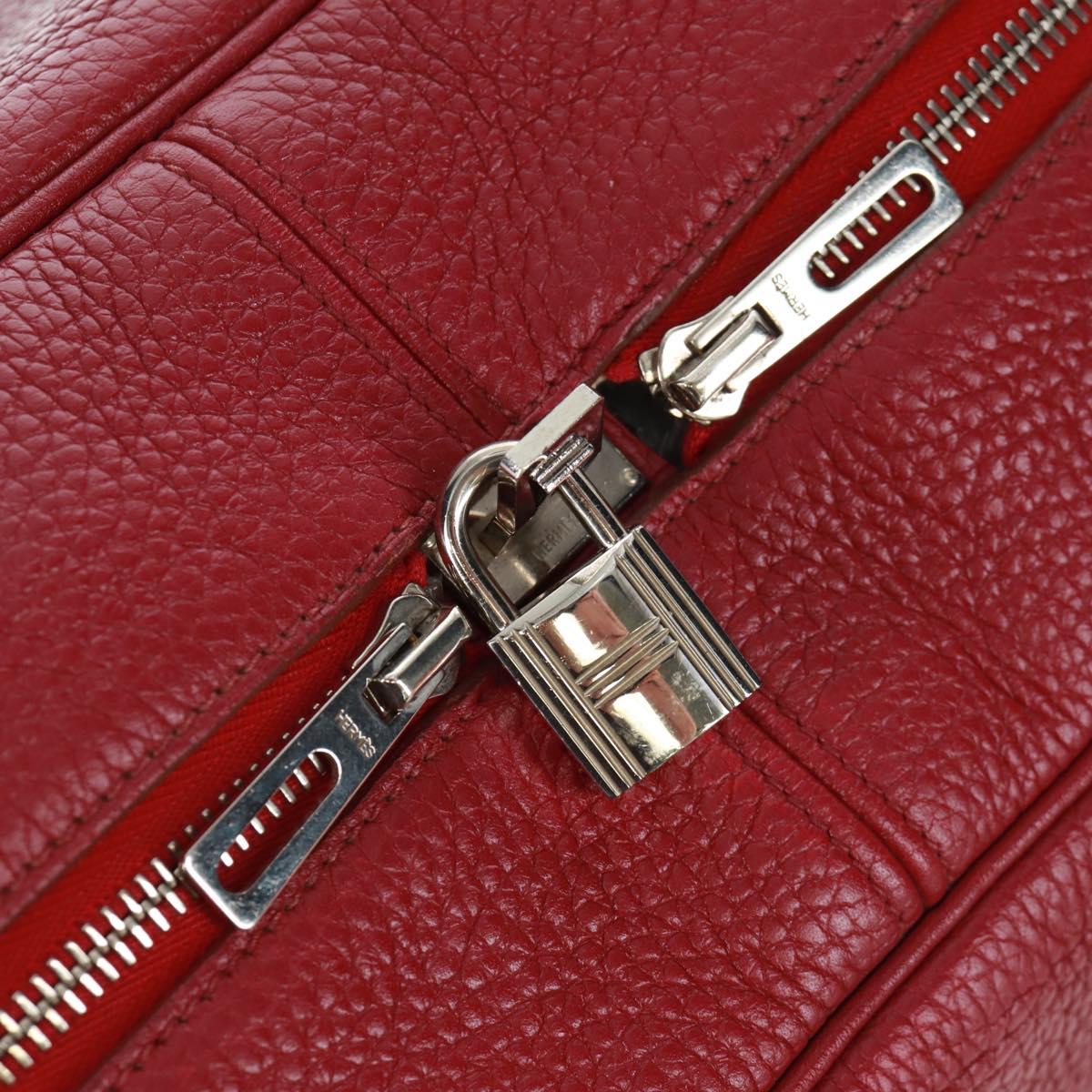 HERMES Victoria 35 Tosca Hand Bag Taurillon Leather Red Silver Auth SK005SM