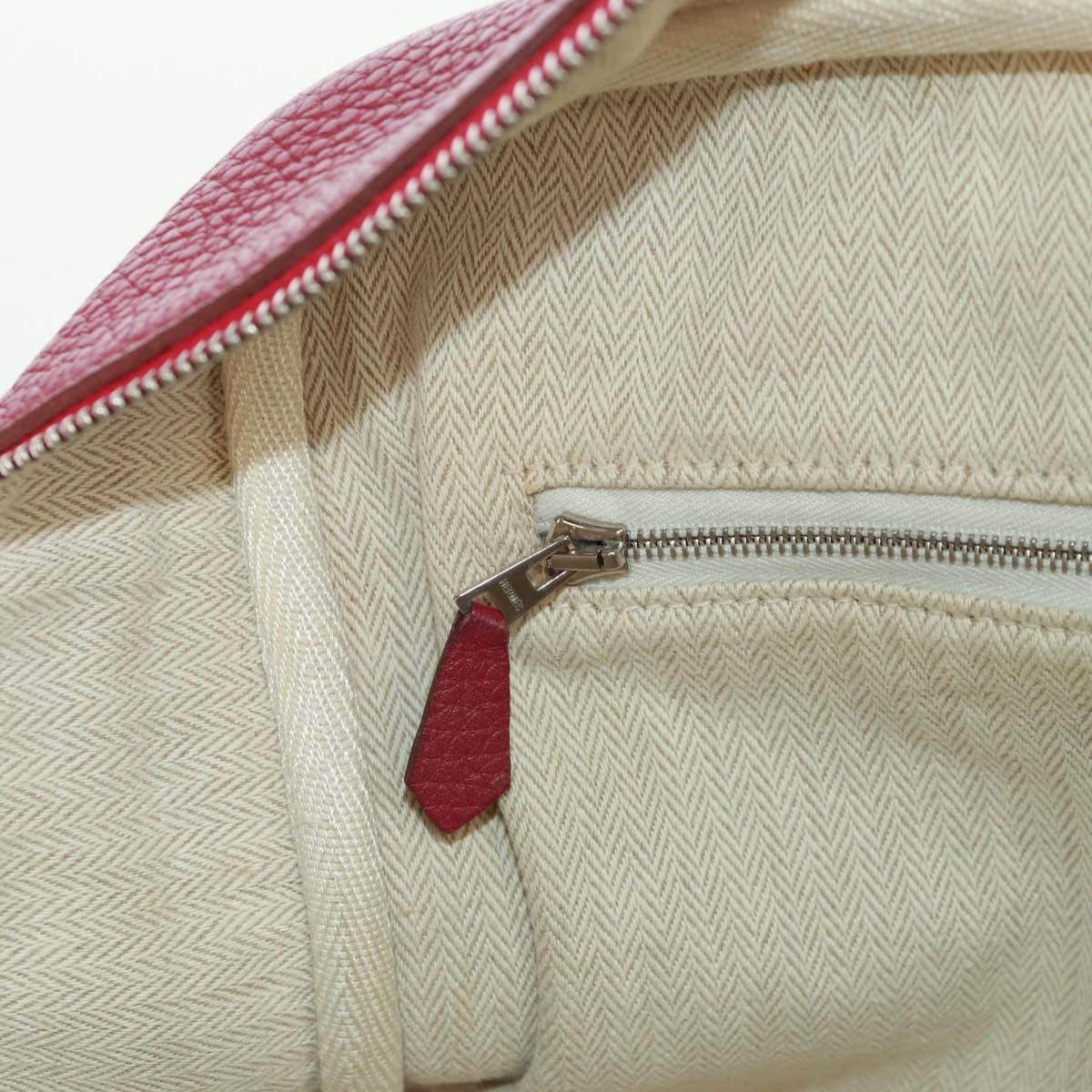 HERMES Victoria 35 Tosca Hand Bag Taurillon Leather Red Silver Auth SK005SM
