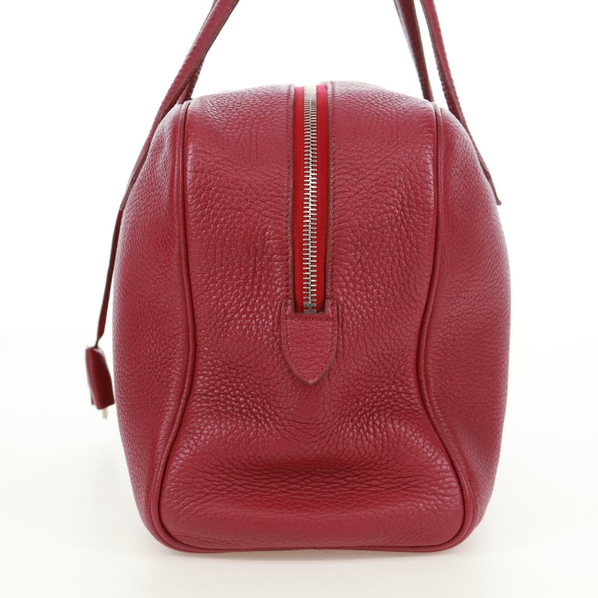 HERMES Victoria 35 Tosca Hand Bag Taurillon Leather Red Silver Auth SK005SM