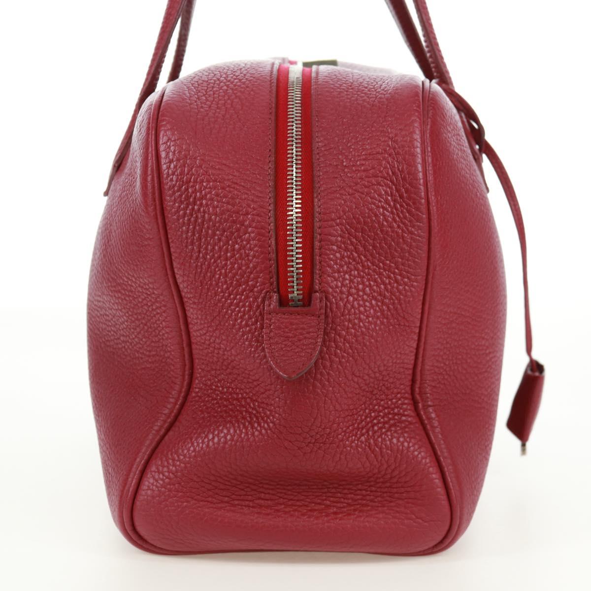 HERMES Victoria 35 Tosca Hand Bag Taurillon Leather Red Silver Auth SK005SM