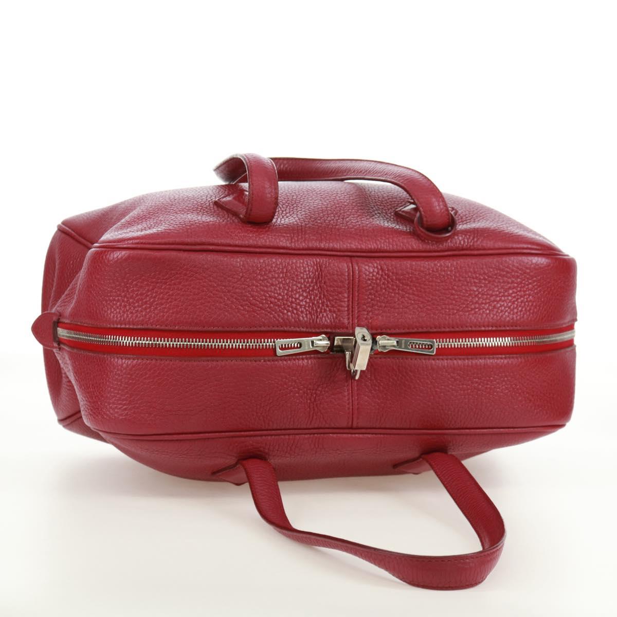 HERMES Victoria 35 Tosca Hand Bag Taurillon Leather Red Silver Auth SK005SM