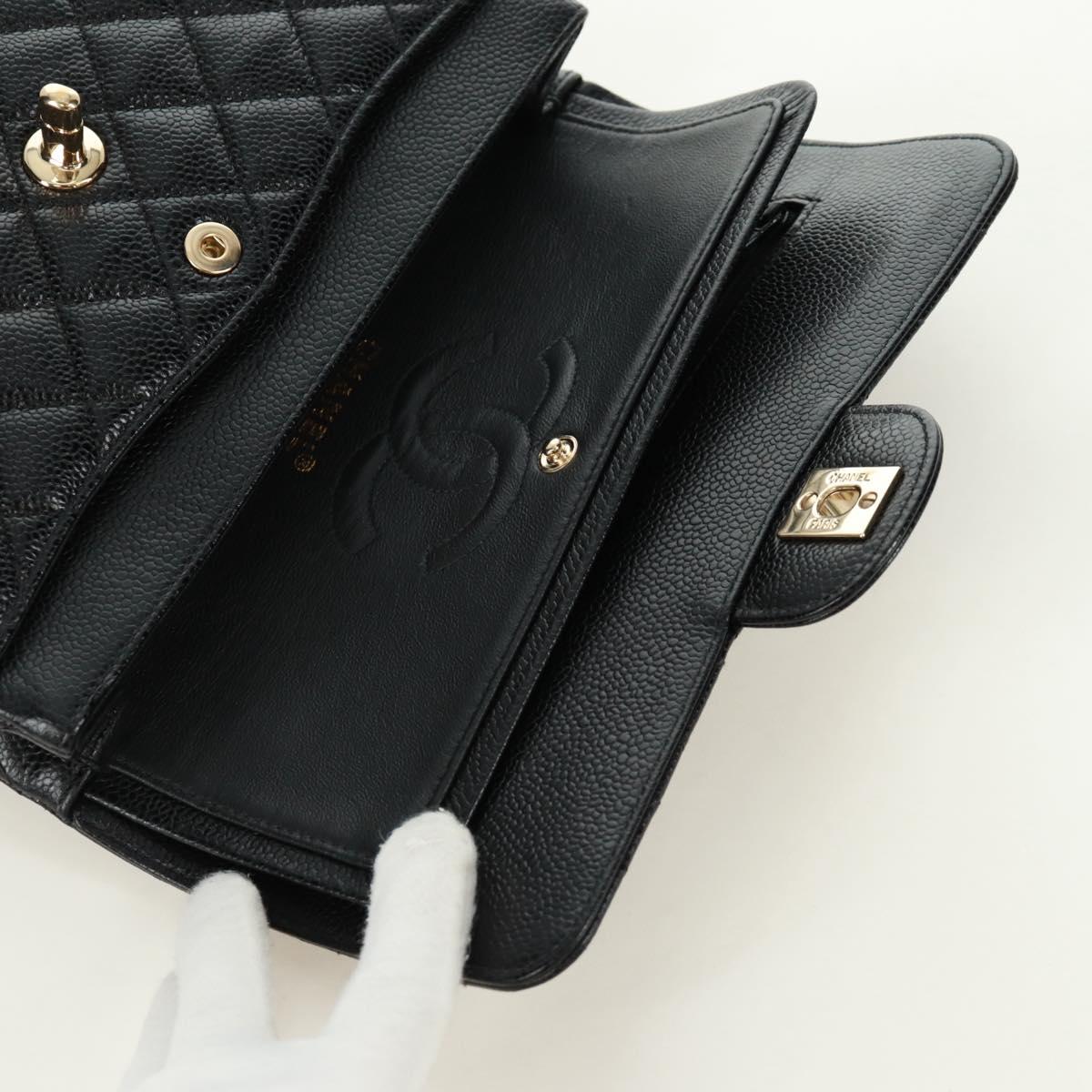 CHANEL Double Flap Double Chain Matelasse 23 Bag Caviar Skin CC Auth SK011SM