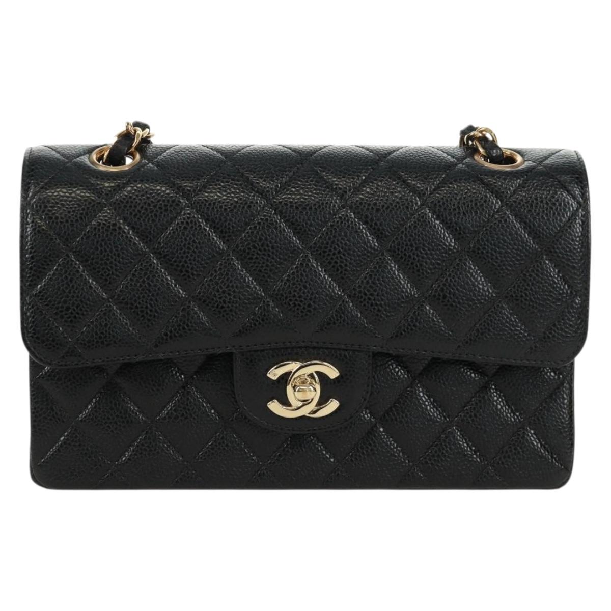 CHANEL Double Flap Double Chain Matelasse 23 Bag Caviar Skin CC Auth SK011SM