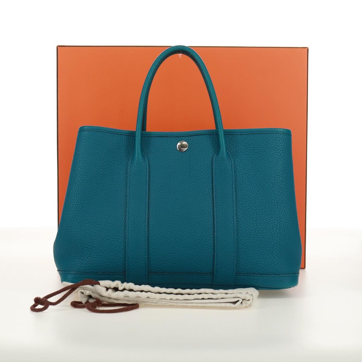 HERMES Garden Party TPM Hand Bag Vash Country Silver Corver Auth SK021SM
