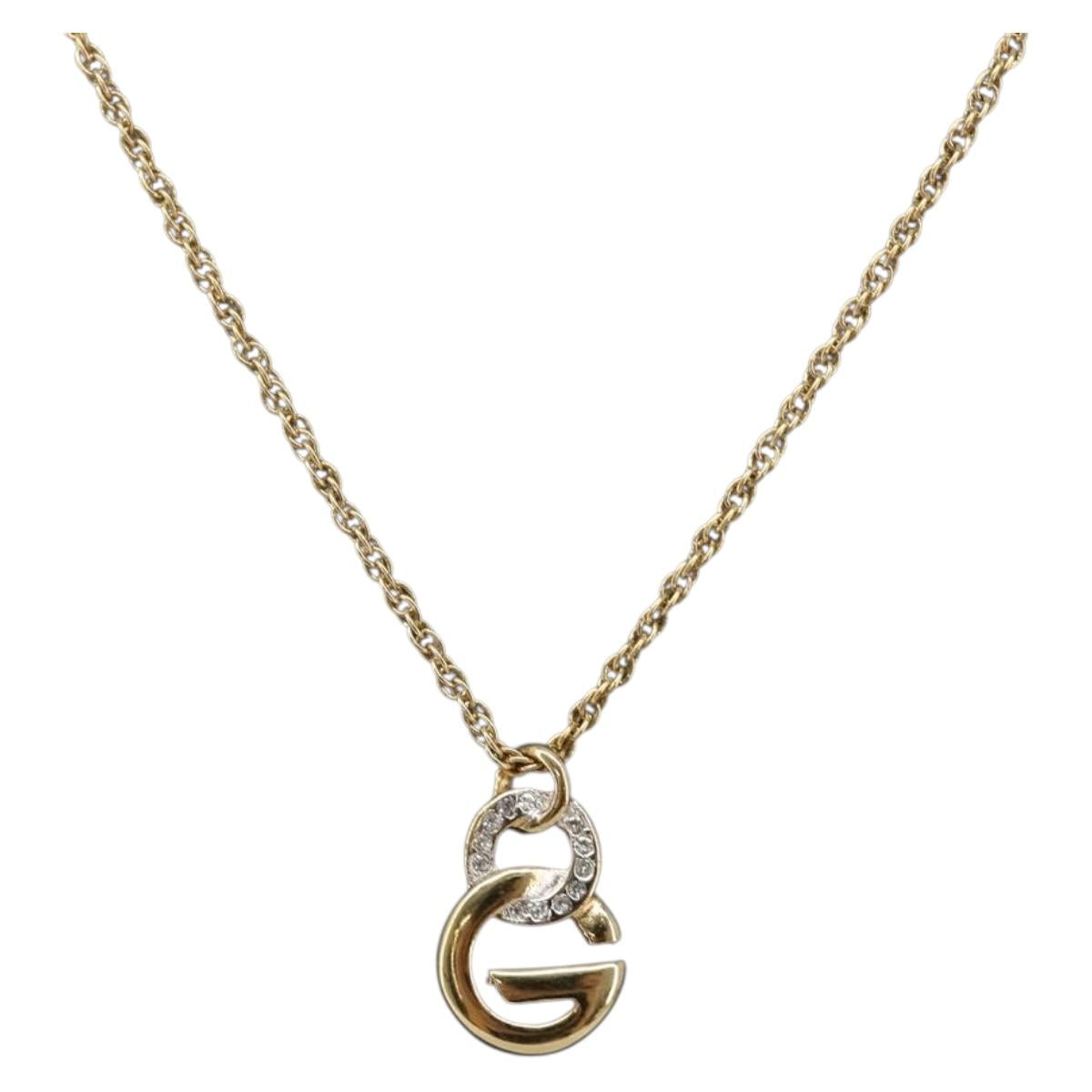 GIVENCHY Rhinestone Necklace Metal Gold Tone Auth SK142